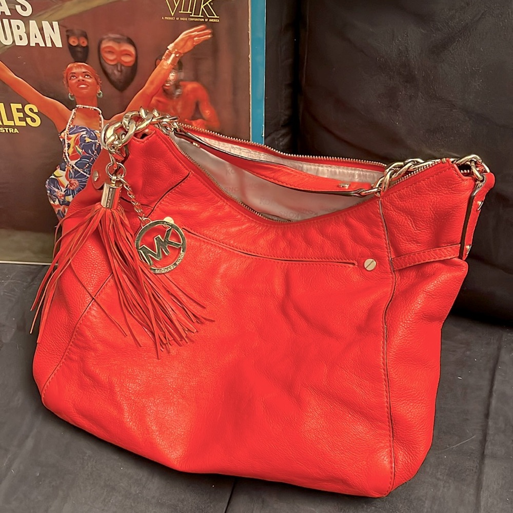 MK Michael Kors Hobo Red Orange Large Hobo Shoulder Bag
